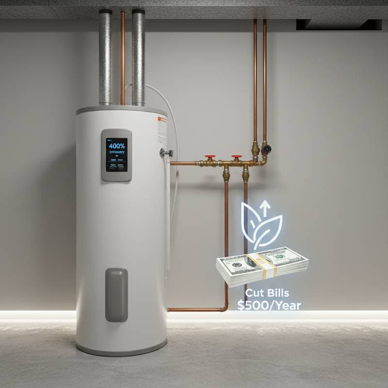 Featured image for Heat Pump Water Heaters Cut Bills $500 With 4X Efficiency